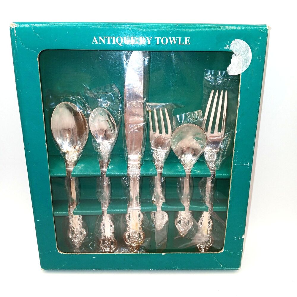 Towle Silver Plated Antique 6 Piece Baby Set Spoons Forks Knife New in Box